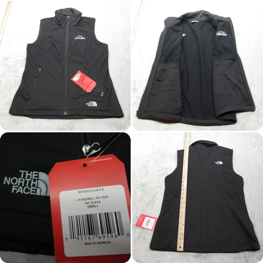 North Face Vest Womens Small Black Ridgewall Softshell Full Zip Stretch Logo NEW